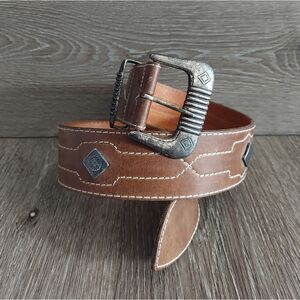 Vintage Banana Republic Wide Western Concho Stitched Leather Belt Women's 26